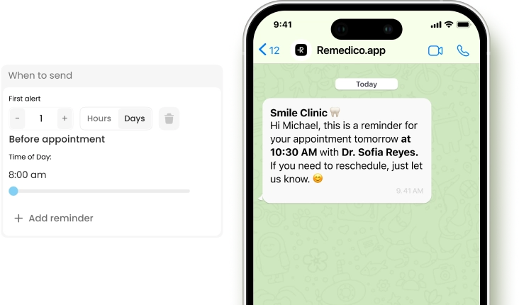 WhatsApp reminders interface