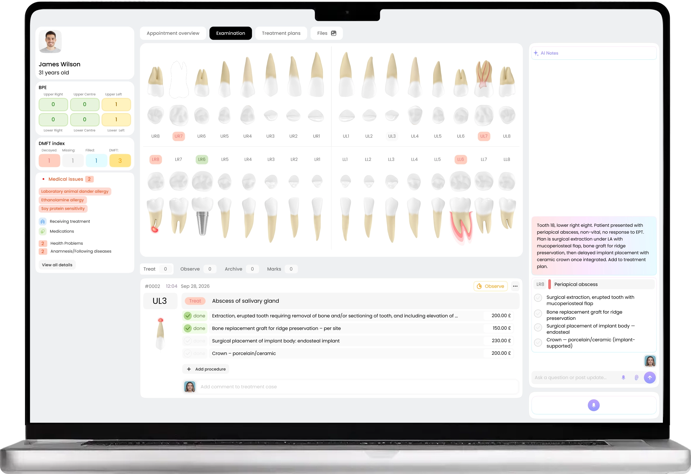 Remedico dental software interface